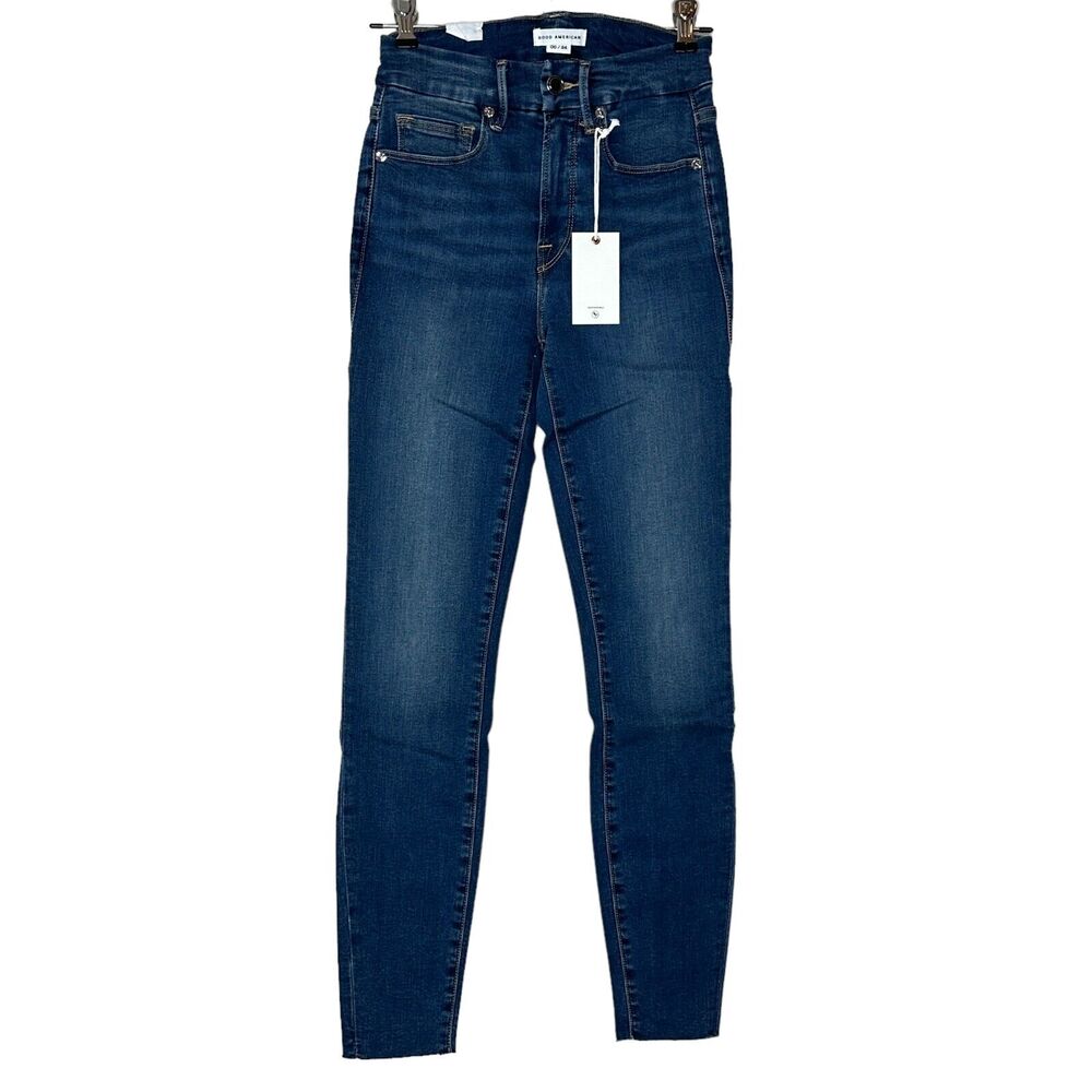 Good American Good Waist Crop Raw Hem Hi-Rise Jeans Skinny Blue331 00/24 NWT